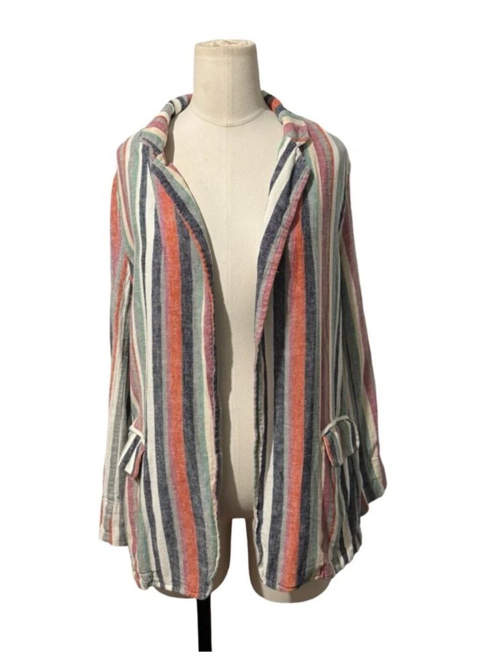 CASLON - Multicolor Linen Blend Striped Open Front Blazer Jacket Size Small - Picture 7 of 7